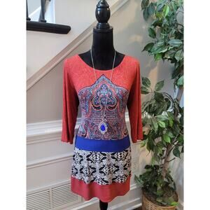 Akemi+Kim Blouse Women's Size Large Multicolor Crew Neck Long Sleeves Pullover